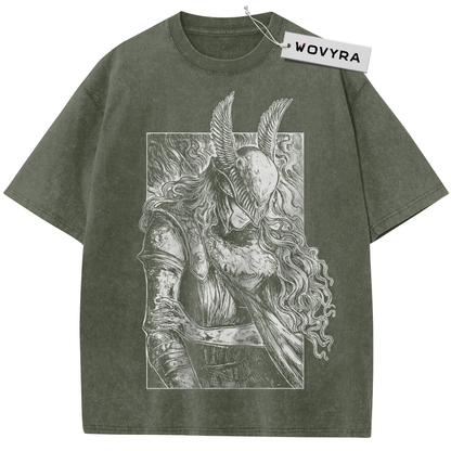Olive green Malenia T-shirt with a framed white winged-helmet portrait