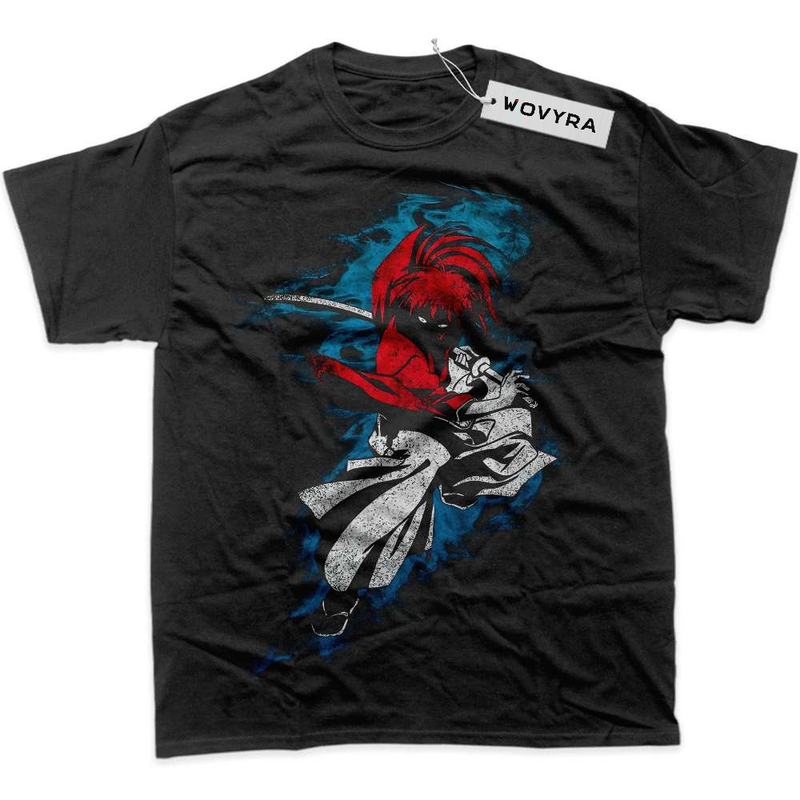 Black WOVYRA Himura Kenshin Red & Blue Silhouette Classic Tee