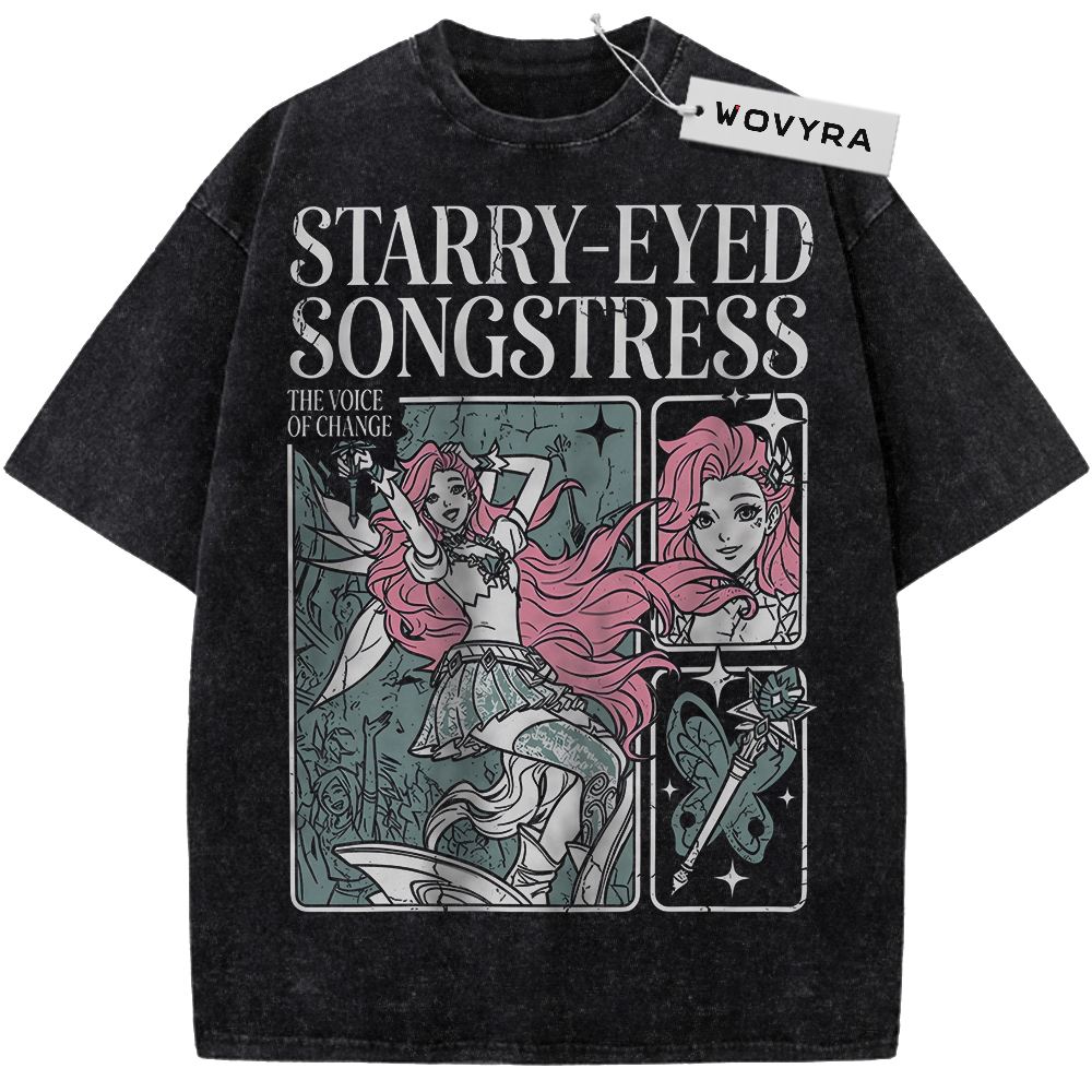 Vintage T-shirt featuring a pink-haired Seraphine collage beneath large pale title lettering