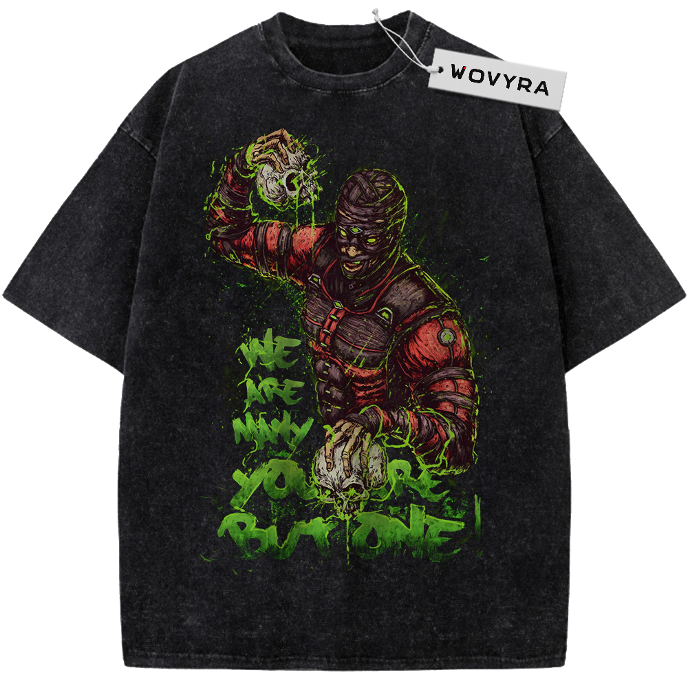 Vintage T-shirt featuring Ermac in red armor surrounded by glowing green energy and lettering