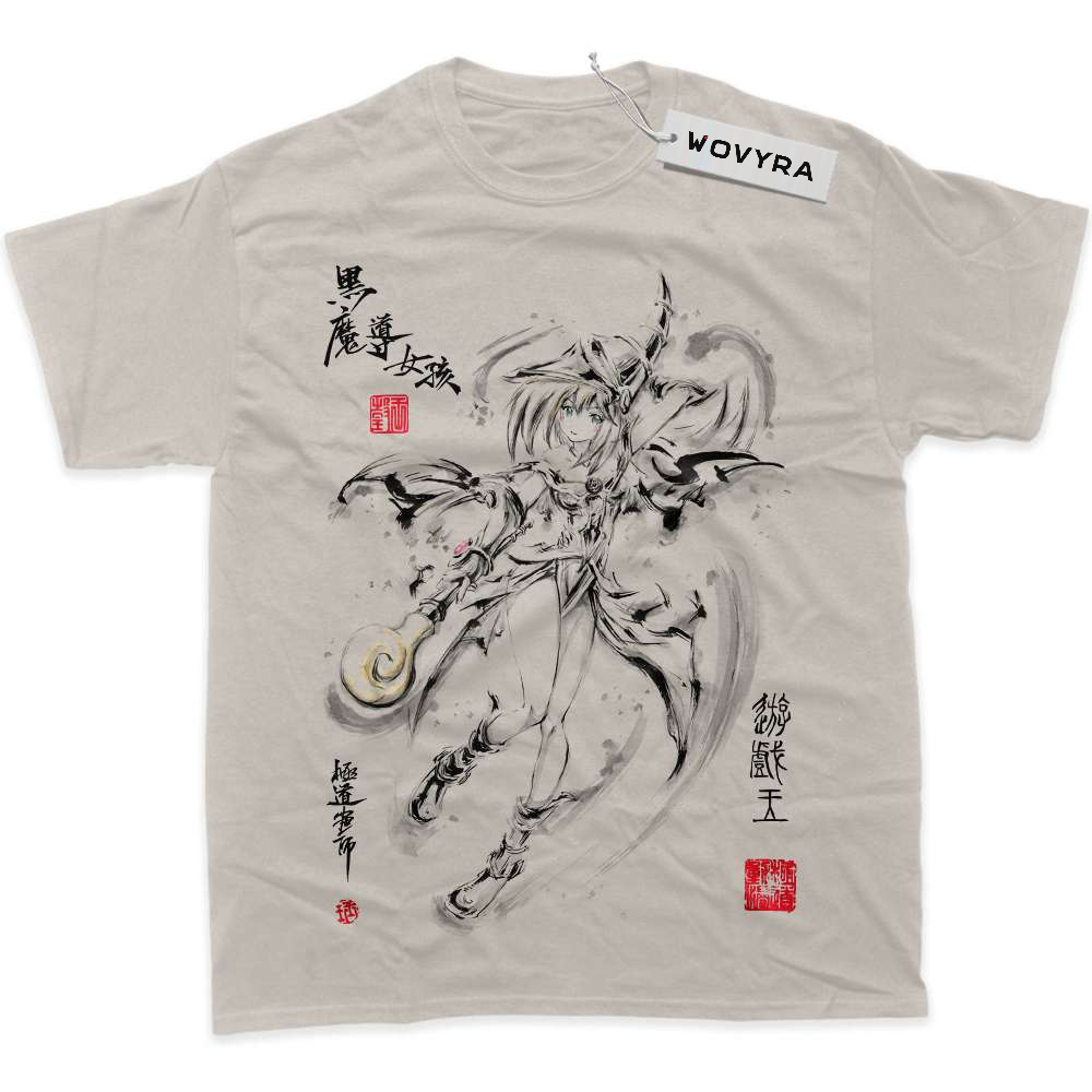 Sand WOVYRA Dark Magician Girl classic T-shirt with ink-style artwork and red stamp details