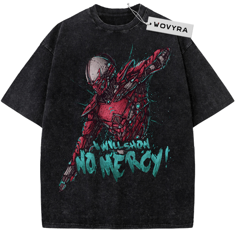 Vintage T-shirt featuring Sektor in red armor above turquoise No Mercy lettering