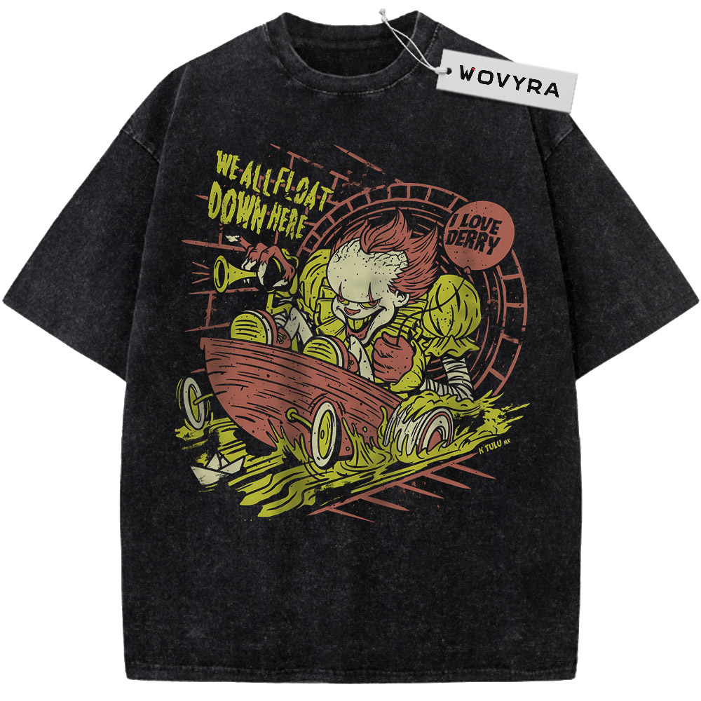 Vintage T-shirt featuring a Pennywise cartoon figure riding a skateboard with red and yellow details