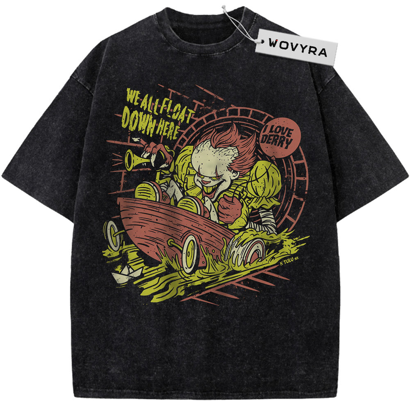 Vintage T-shirt featuring a Pennywise cartoon figure riding a skateboard with red and yellow details
