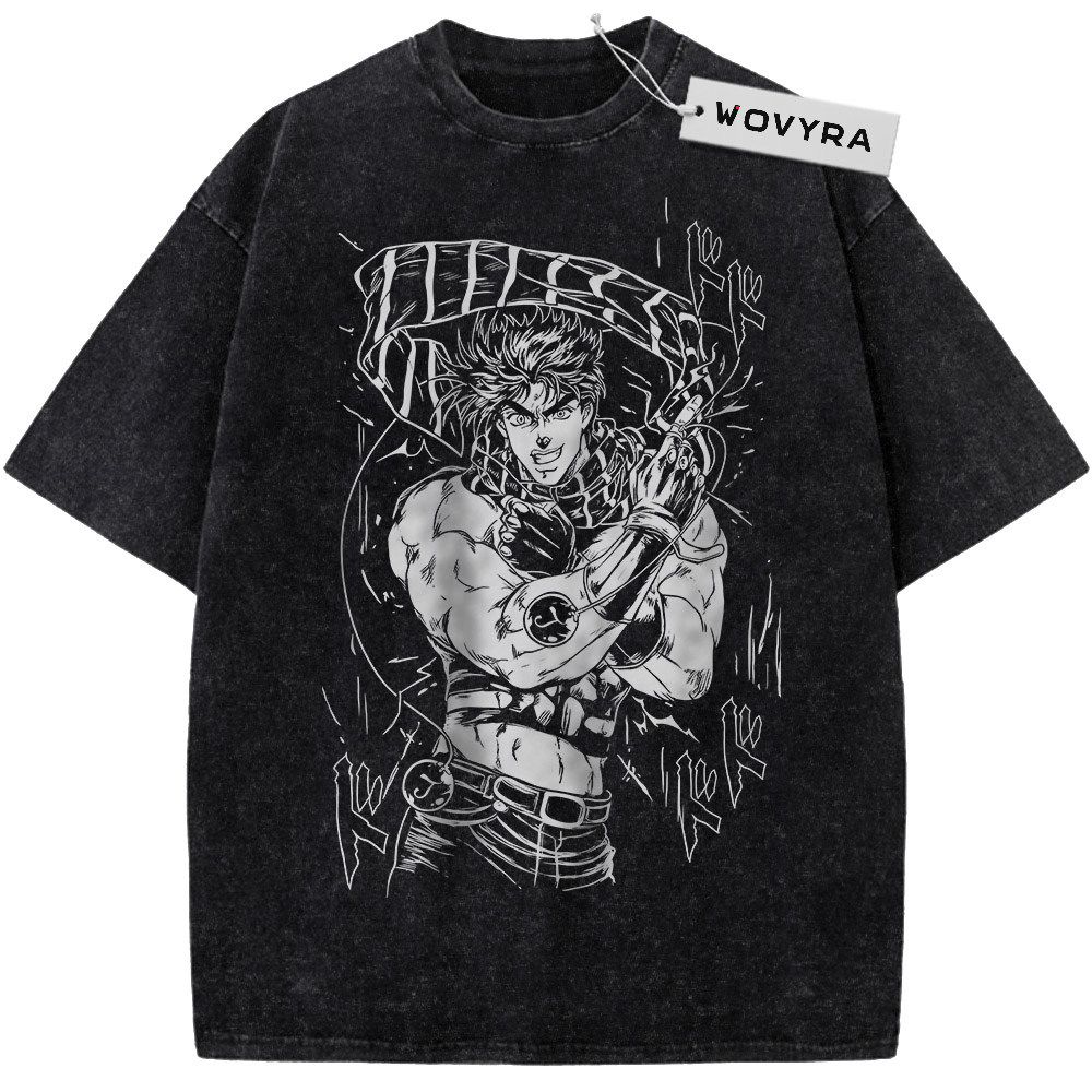 JoJo's Bizarre Adventure Joseph Joestar Monochrome Pose Vintage T-Shirt with a monochrome character pose surrounded by energetic line marks