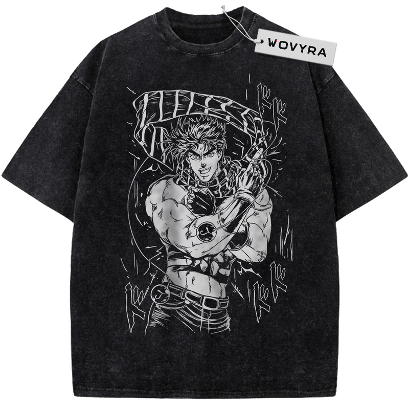 JoJo's Bizarre Adventure Joseph Joestar Monochrome Pose Vintage T-Shirt with a monochrome character pose surrounded by energetic line marks