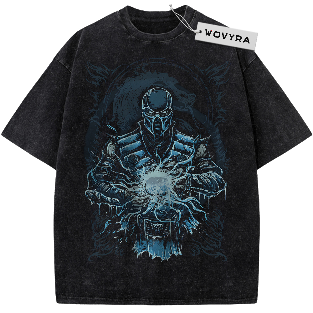 Vintage T-shirt featuring Sub-Zero above an icy skull with electric blue highlights
