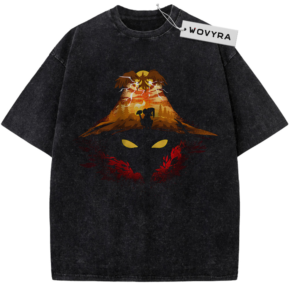 Final Fantasy IX Vivi Ornitier Autumn Hat Vintage T-Shirt with a broad hat silhouette filled with orange and red scenery