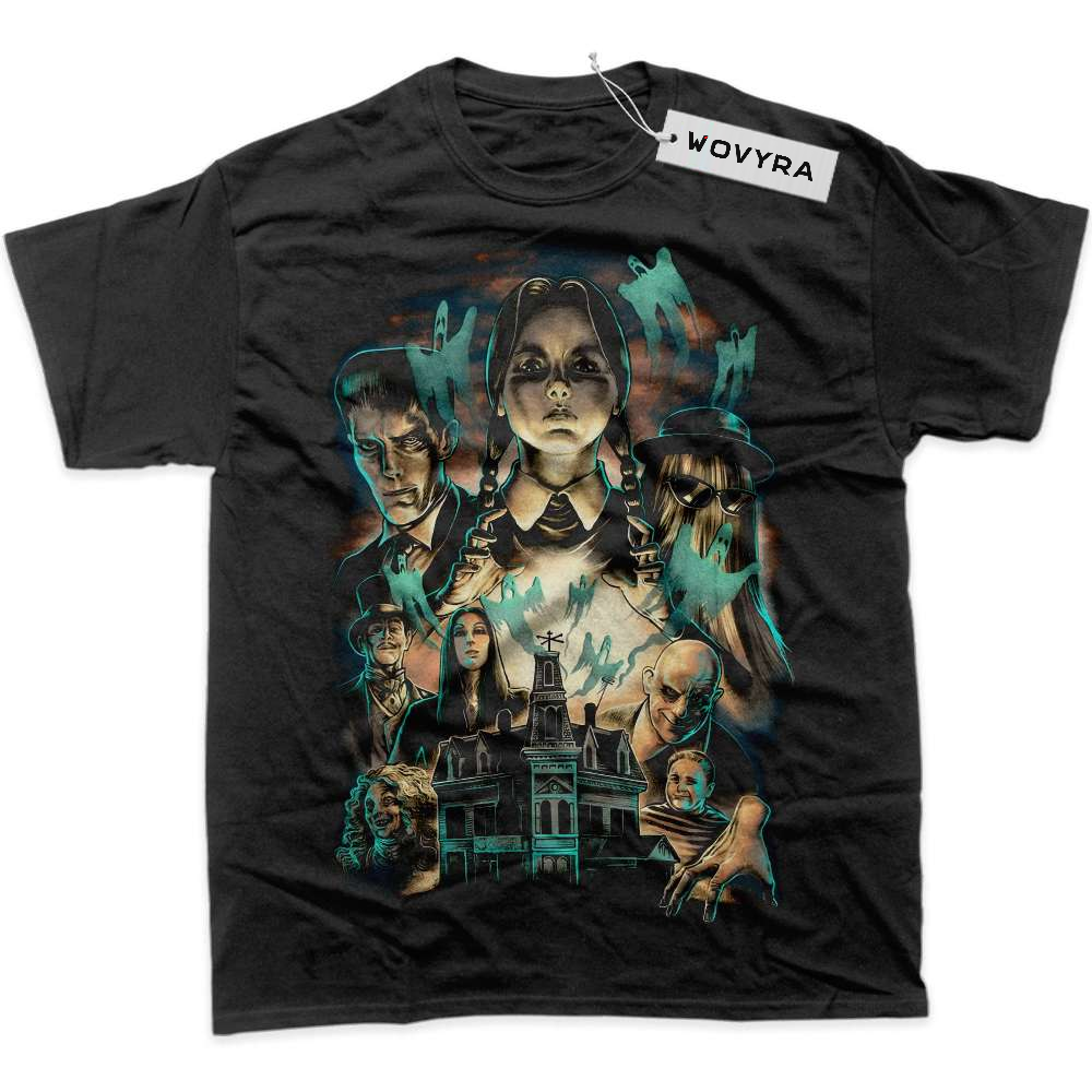 Black WOVYRA The Addams Family Portrait Collage Classic Tee