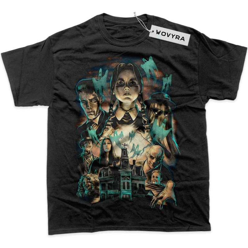 Black WOVYRA The Addams Family Portrait Collage Classic Tee