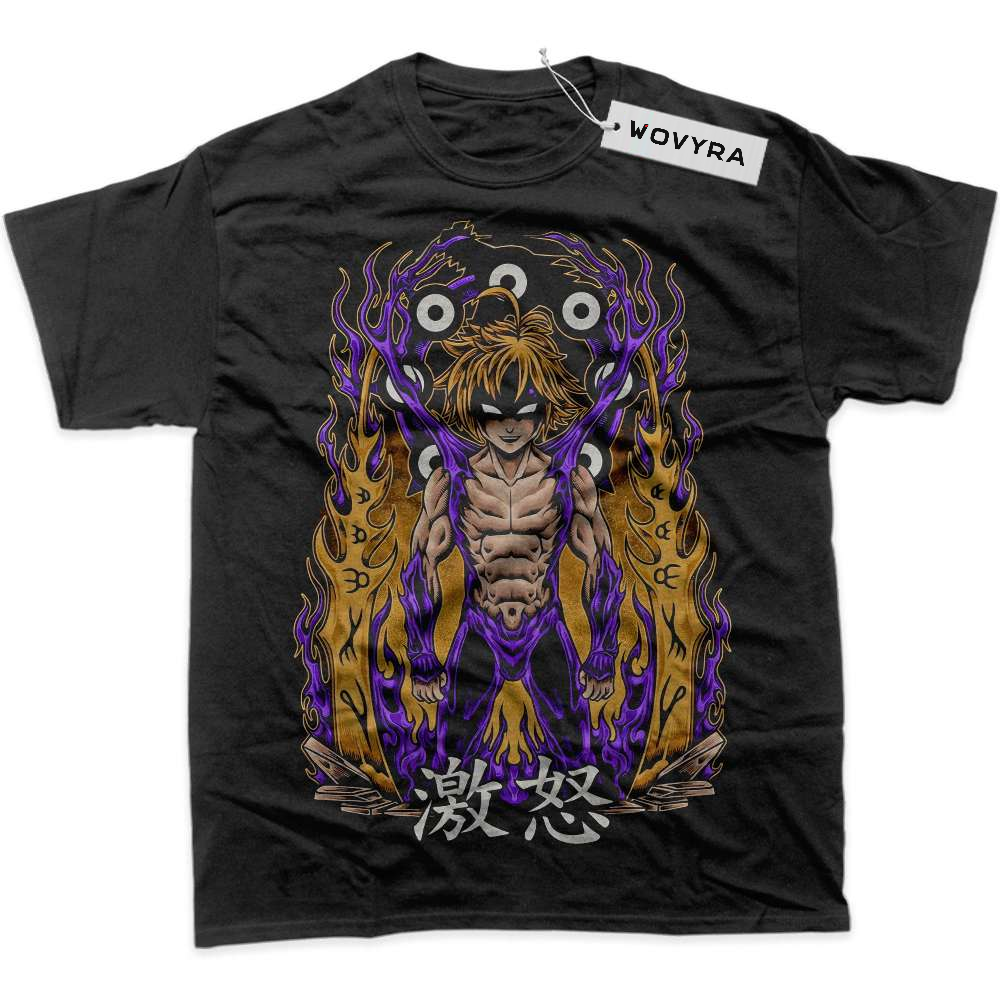 Black WOVYRA Meliodas Seven Deadly Sins Purple Flames Classic Tee