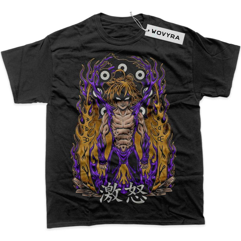 Black WOVYRA Meliodas Seven Deadly Sins Purple Flames Classic Tee