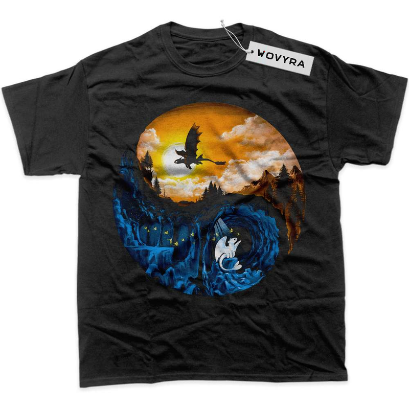Black WOVYRA Toothless & Light Fury Moonlit Scene Classic Tee