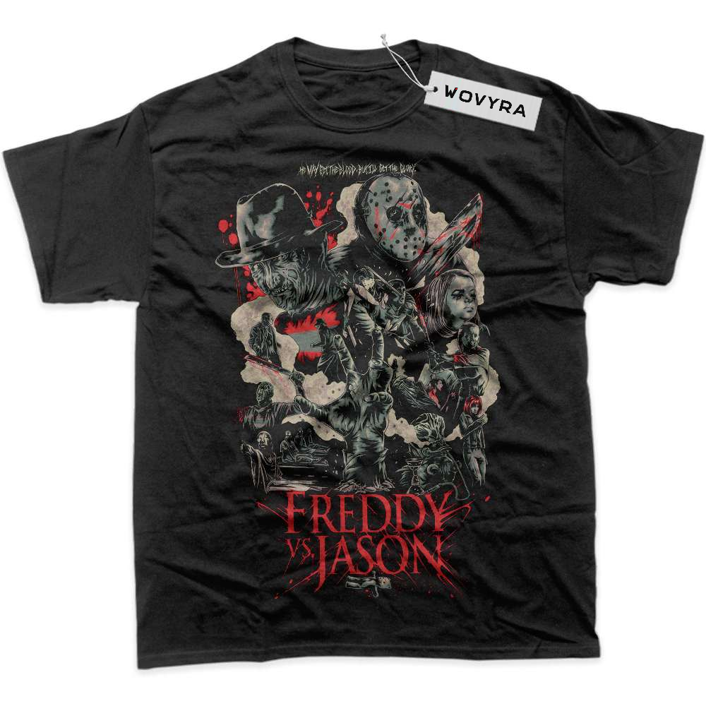 Black WOVYRA Freddy vs Jason Horror Collage Classic Tee