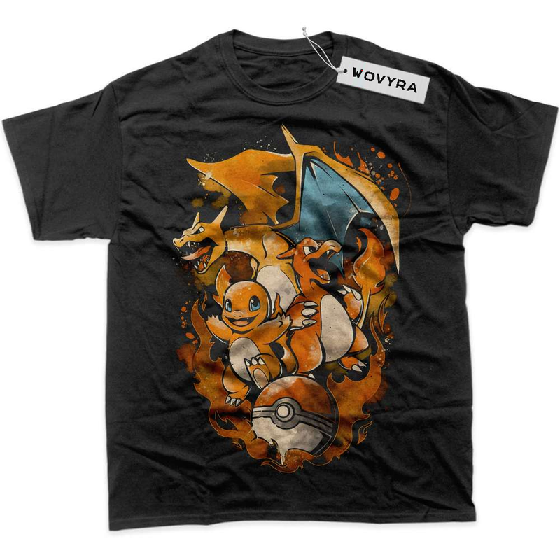 Black WOVYRA Charmander Charmeleon & Charizard Pokemon Classic Tee