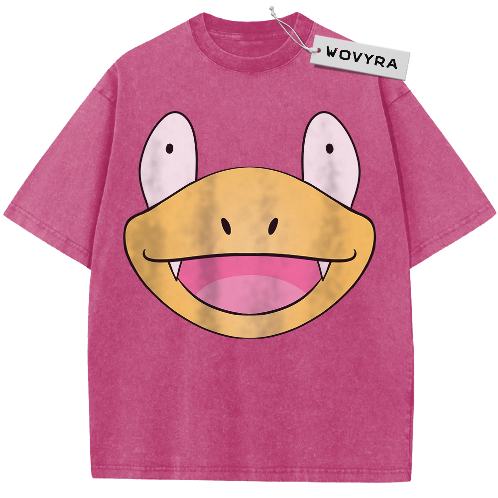 Pokemon Slowbro Pink Face Vintage T-Shirt with a large smiling face with a wide yellow muzzle