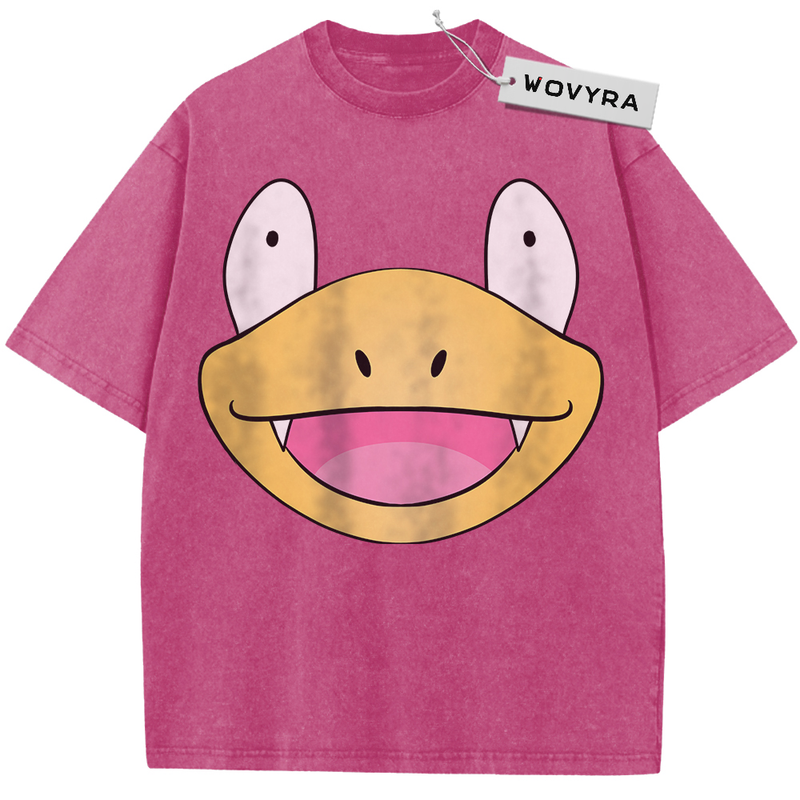 Pokemon Slowbro Pink Face Vintage T-Shirt with a large smiling face with a wide yellow muzzle