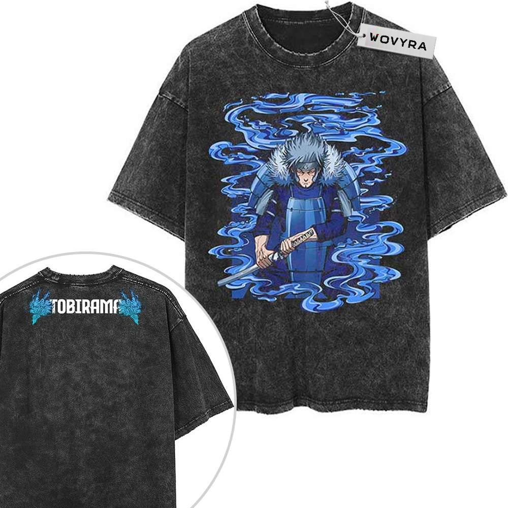 2-sided vintage T-shirt featuring Tobirama Senju surrounded by swirling blue energy