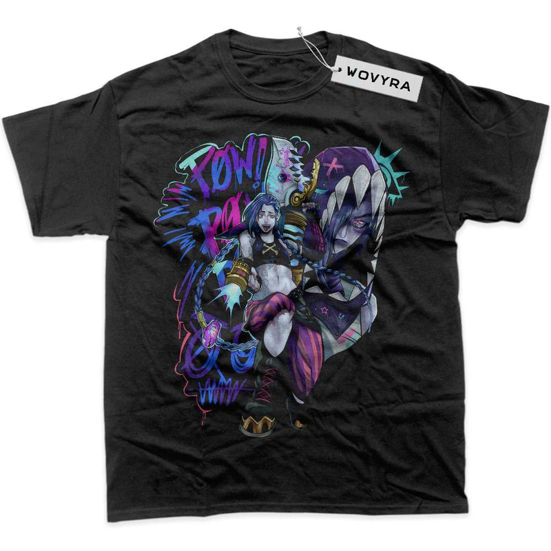 Black WOVYRA Jinx League of Legends Graffiti Collage Classic Tee