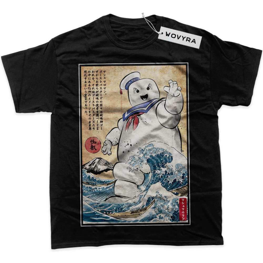 Black WOVYRA Stay Puft Ghostbusters Wave Print Classic Tee