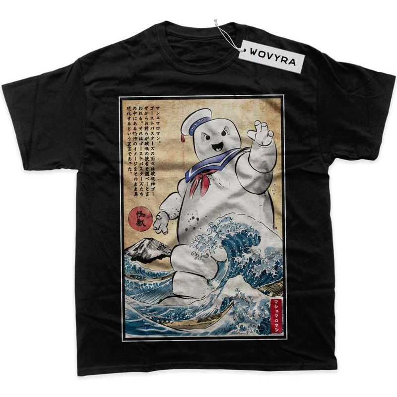 Black WOVYRA Stay Puft Ghostbusters Wave Print Classic Tee