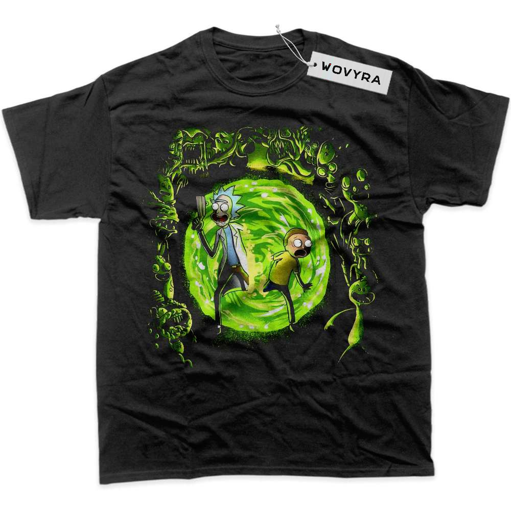 Black WOVYRA Rick and Morty Green Portal Classic Tee