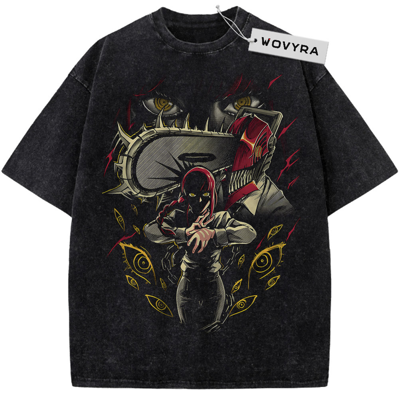 Black WOVYRA Makima Chainsaw Man Eye Collage Vintage Tee