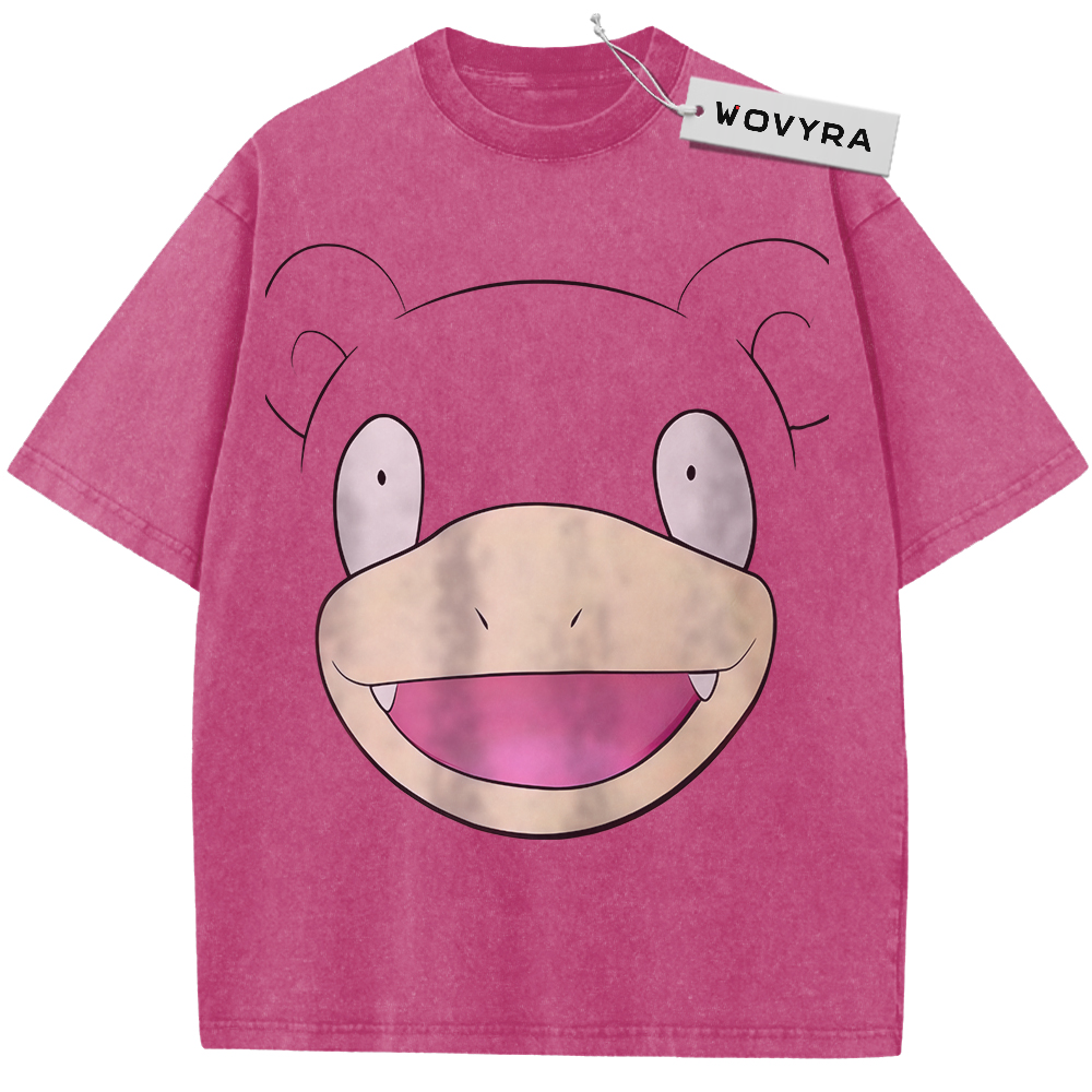 Pokemon Slowpoke Smiling Face Vintage T-Shirt with a broad smiling character face with a pale pink muzzle