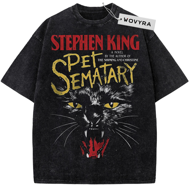 Black WOVYRA Pet Sematary Cat Eyes Vintage Tee