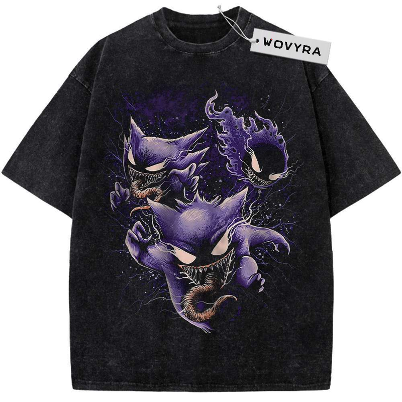 Black WOVYRA Gengar Gastly & Haunter Pokemon Trio Vintage Tee