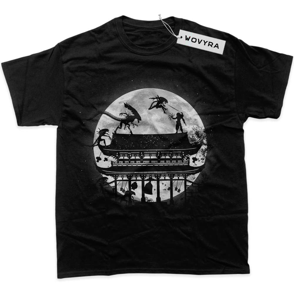 Black WOVYRA Alien Moonlit Rooftop Classic Tee