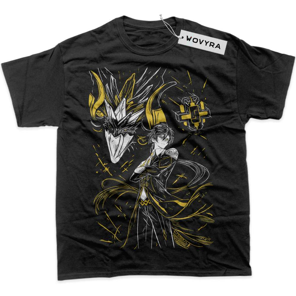 Black WOVYRA Zhongli Genshin Impact Gold Line Art Classic Tee