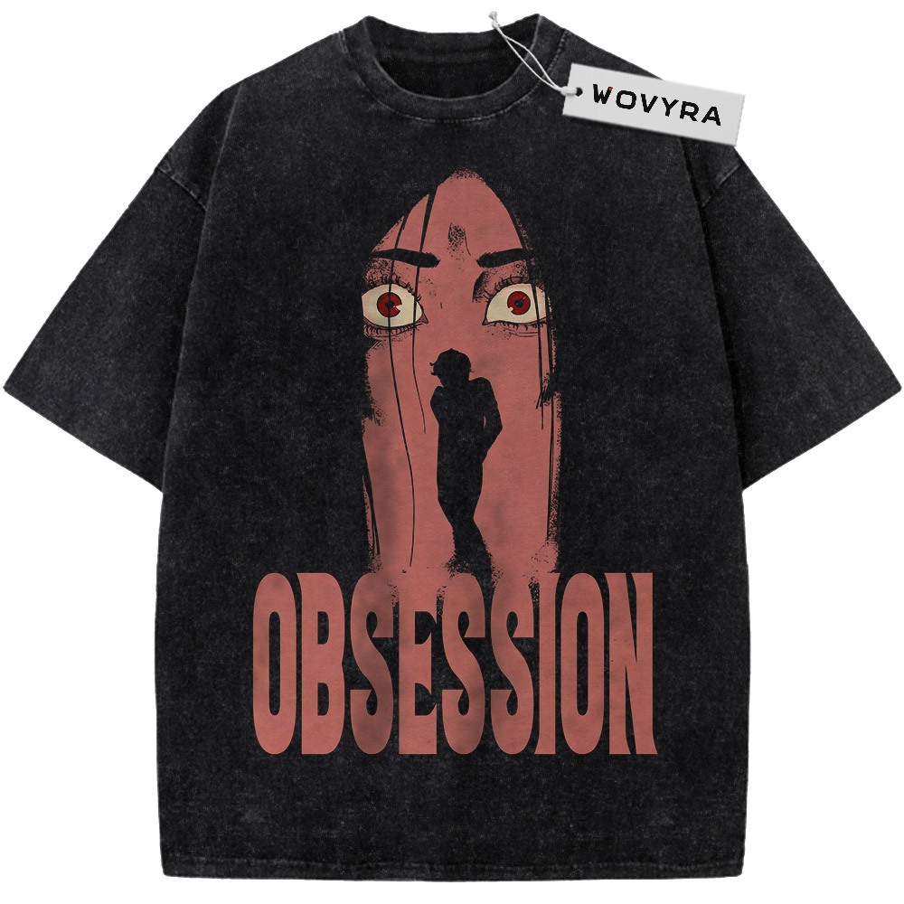 Vintage T-shirt featuring a muted red face graphic with a small figure silhouetted in its center
