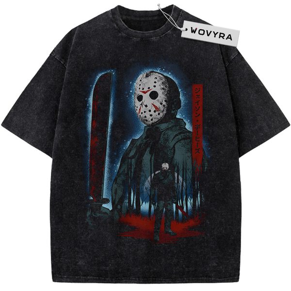 Friday the 13th Jason Voorhees Blue Blade Vintage T-Shirt with a hockey-mask portrait beside a blade with blue highlights