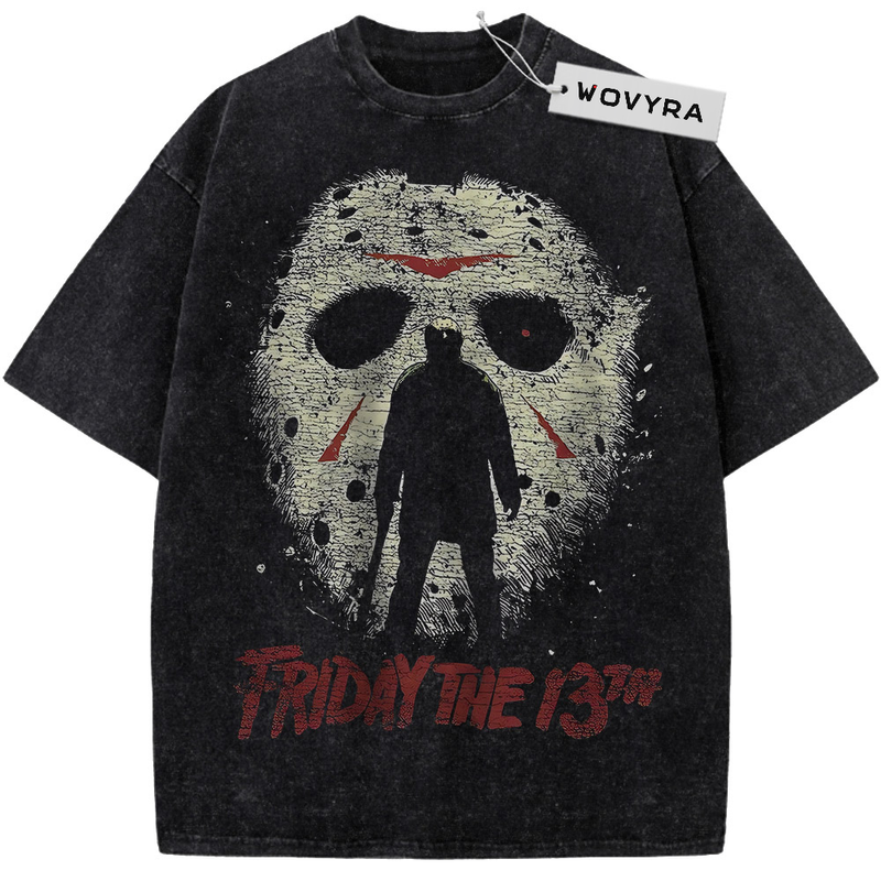 Black WOVYRA Jason Voorhees Hockey Mask Vintage Tee