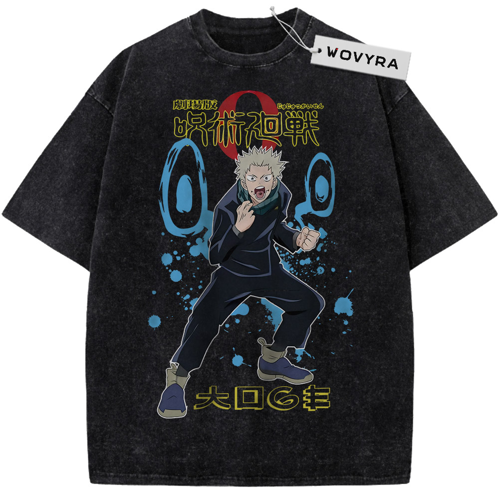 Jujutsu Kaisen Toge Inumaki Blue Symbols Vintage T-Shirt with a character pose framed by blue speech-like symbols