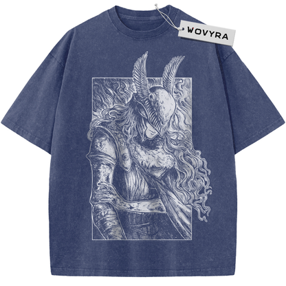 Blue Malenia T-shirt with a framed white winged-helmet portrait