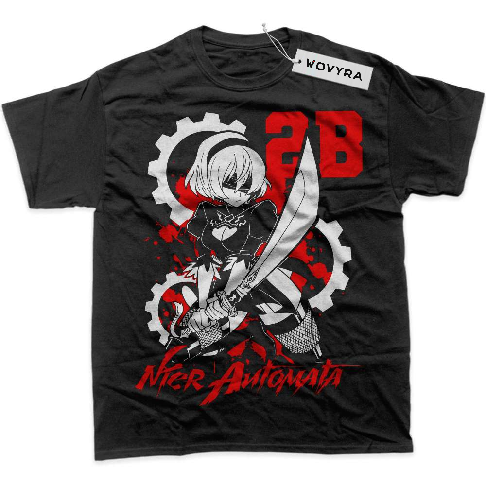 Black WOVYRA 2B NieR:Automata Red Gear Classic Tee