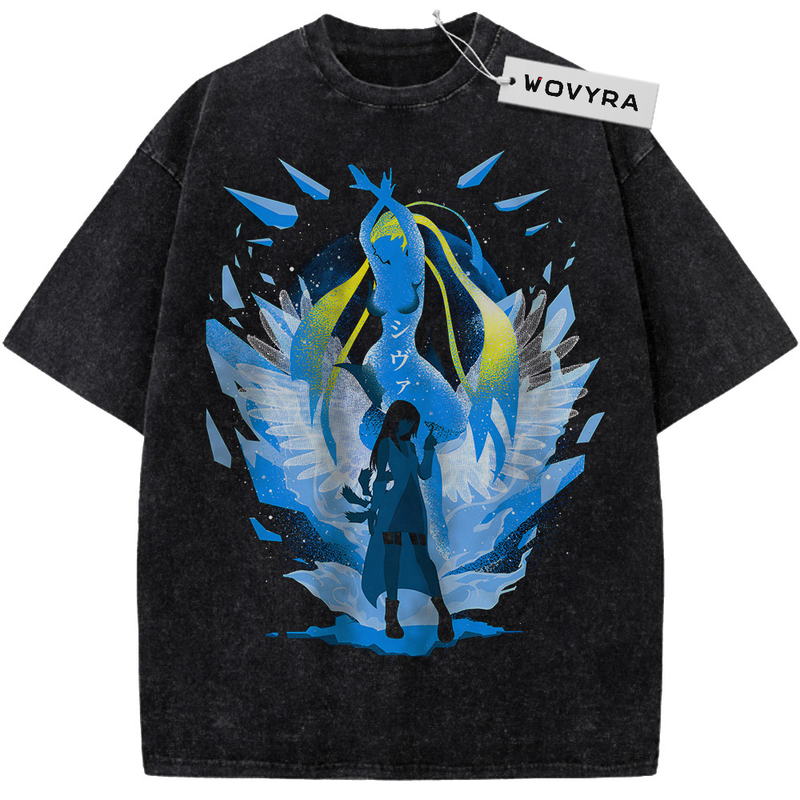 Final Fantasy VIII Shiva & Rinoa Ice Crystal Vintage T-Shirt with blue figures surrounded by sharp ice-like crystal shapes