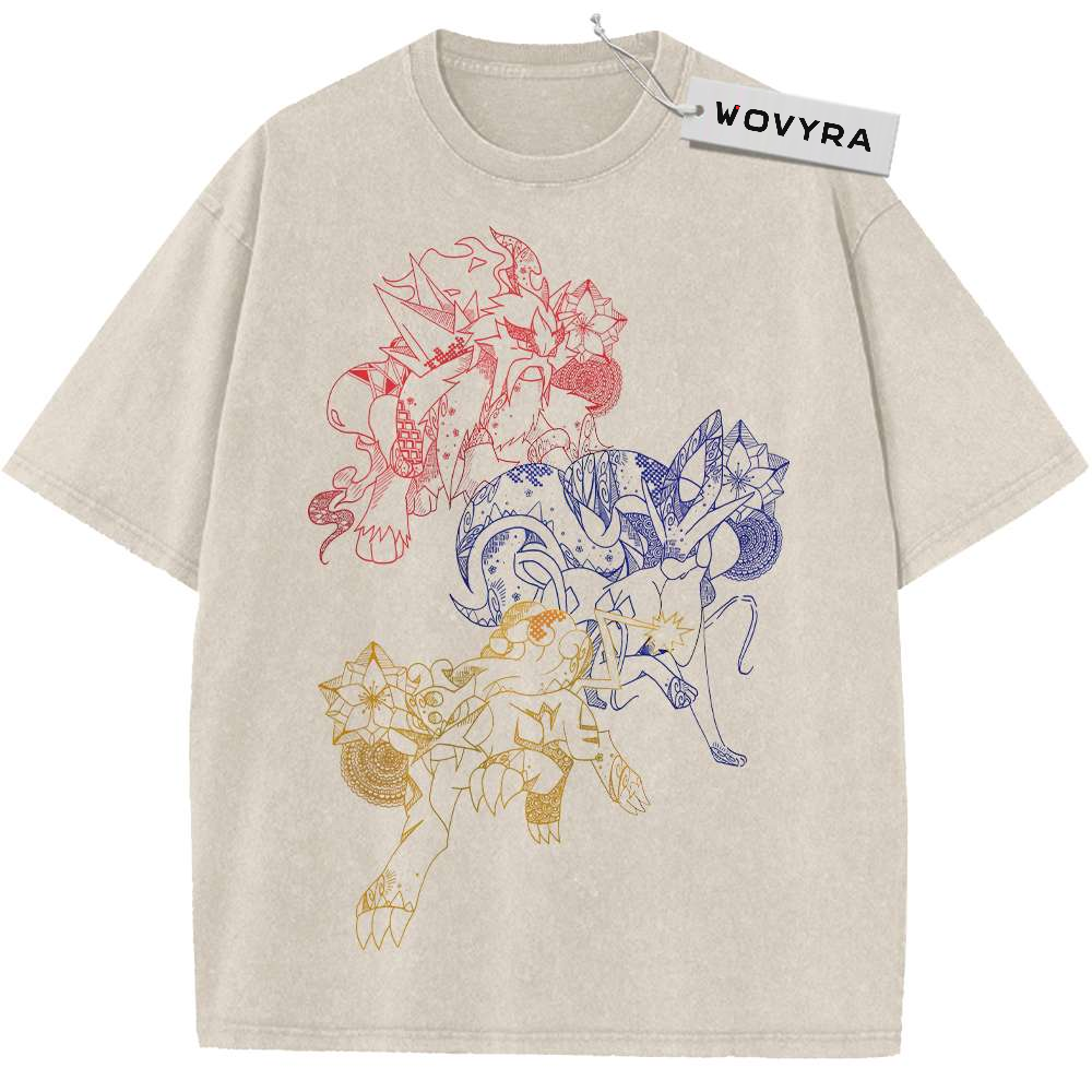 Apricot WOVYRA Raikou Entei & Suicune Pokemon Line Art Vintage Tee