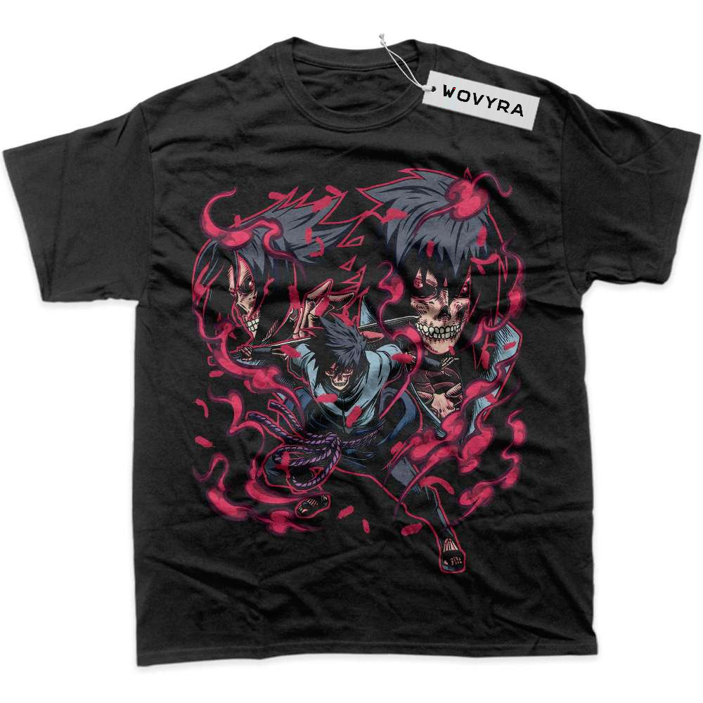 Black WOVYRA Sasuke Uchiha Naruto Red Skull Collage Classic Tee