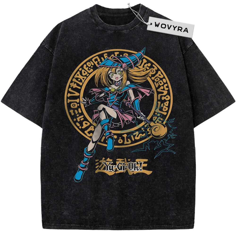 Dark Magician Girl Gold Magic Circle Vintage T-Shirt with a blue-and-pink magician framed by a gold circular pattern