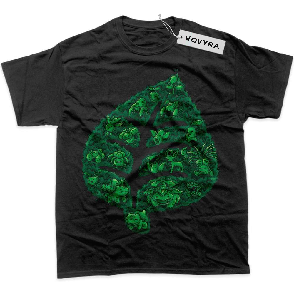 Black WOVYRA Grass-Type Pokemon Leaf Emblem Classic Tee