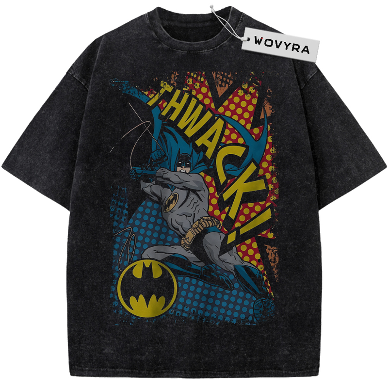 Batman Comic Thwack Vintage T-Shirt with a comic-style Batman punch with bright Thwack lettering