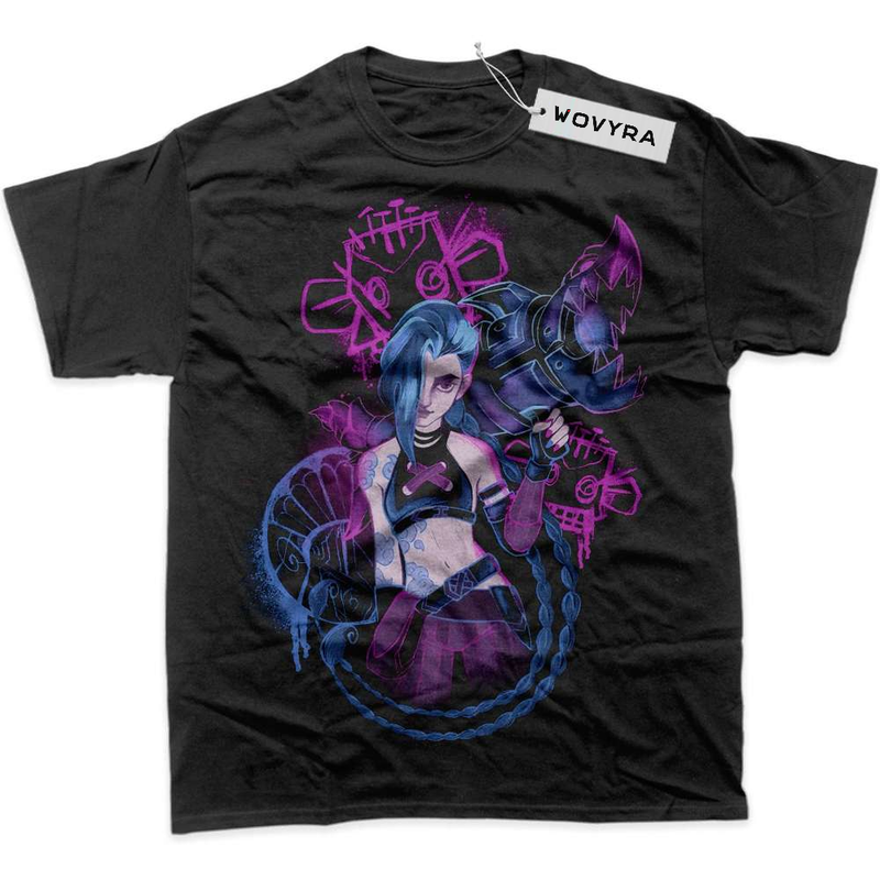 Black WOVYRA Jinx League of Legends Neon Portrait Classic Tee
