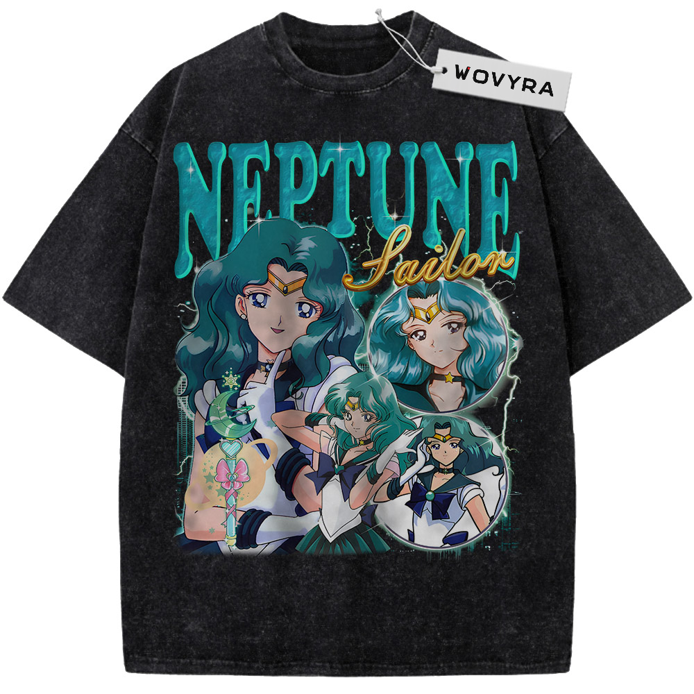 Vintage T-shirt featuring a Sailor Neptune character collage beneath turquoise title lettering