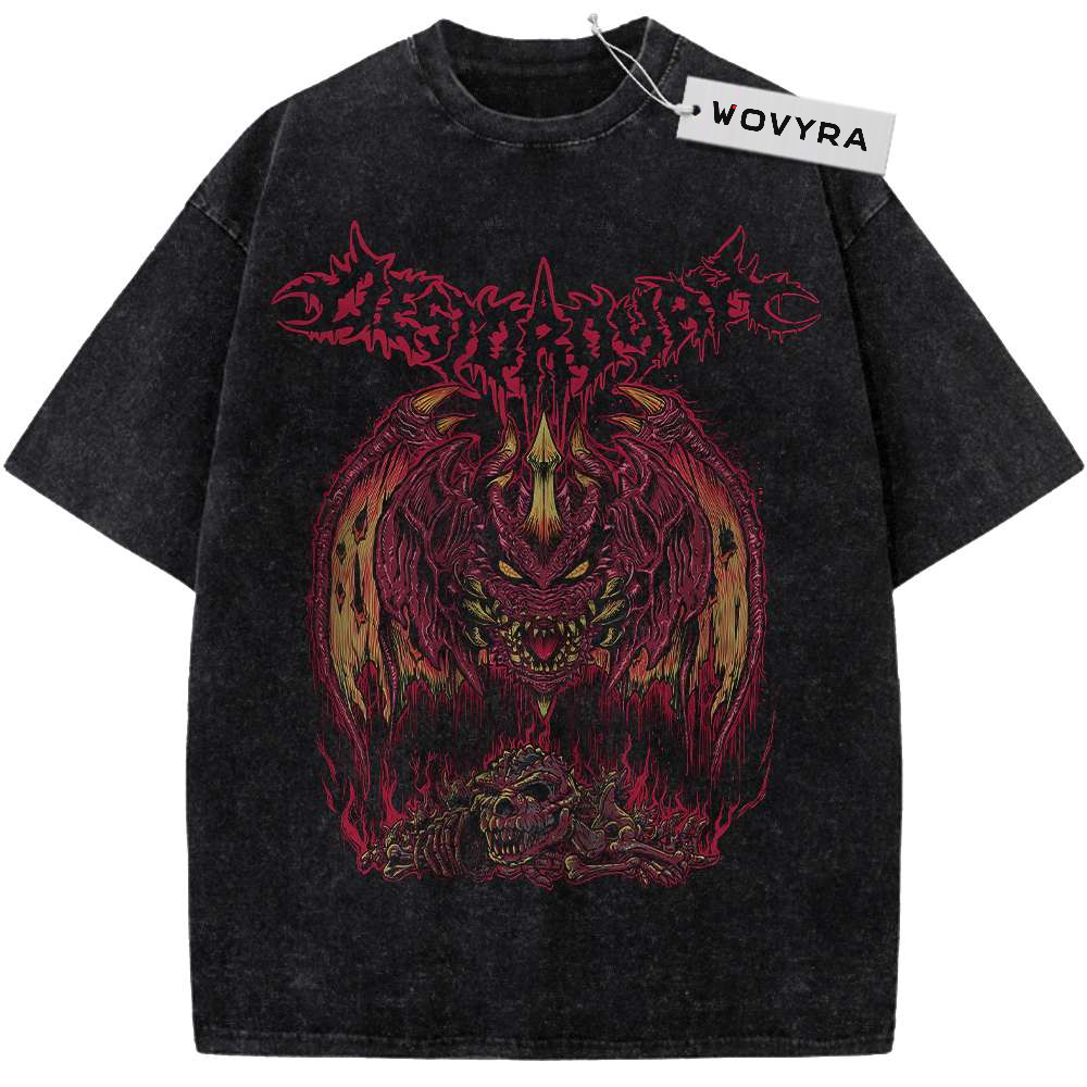 Winged Kaiju Red Monster Vintage T-Shirt with a dark red winged monster with sharp distressed lettering