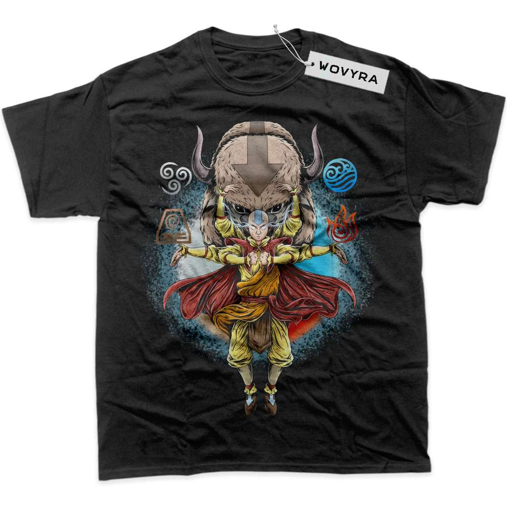 Black WOVYRA Aang & Appa Avatar Element Symbols Classic Tee