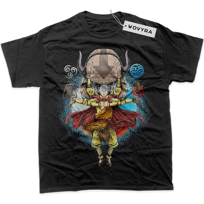 Black WOVYRA Aang & Appa Avatar Element Symbols Classic Tee