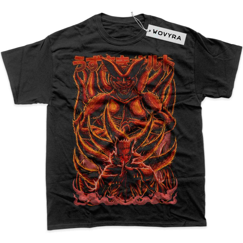 Black WOVYRA Kurama & Naruto Red Fox Frame Classic Tee